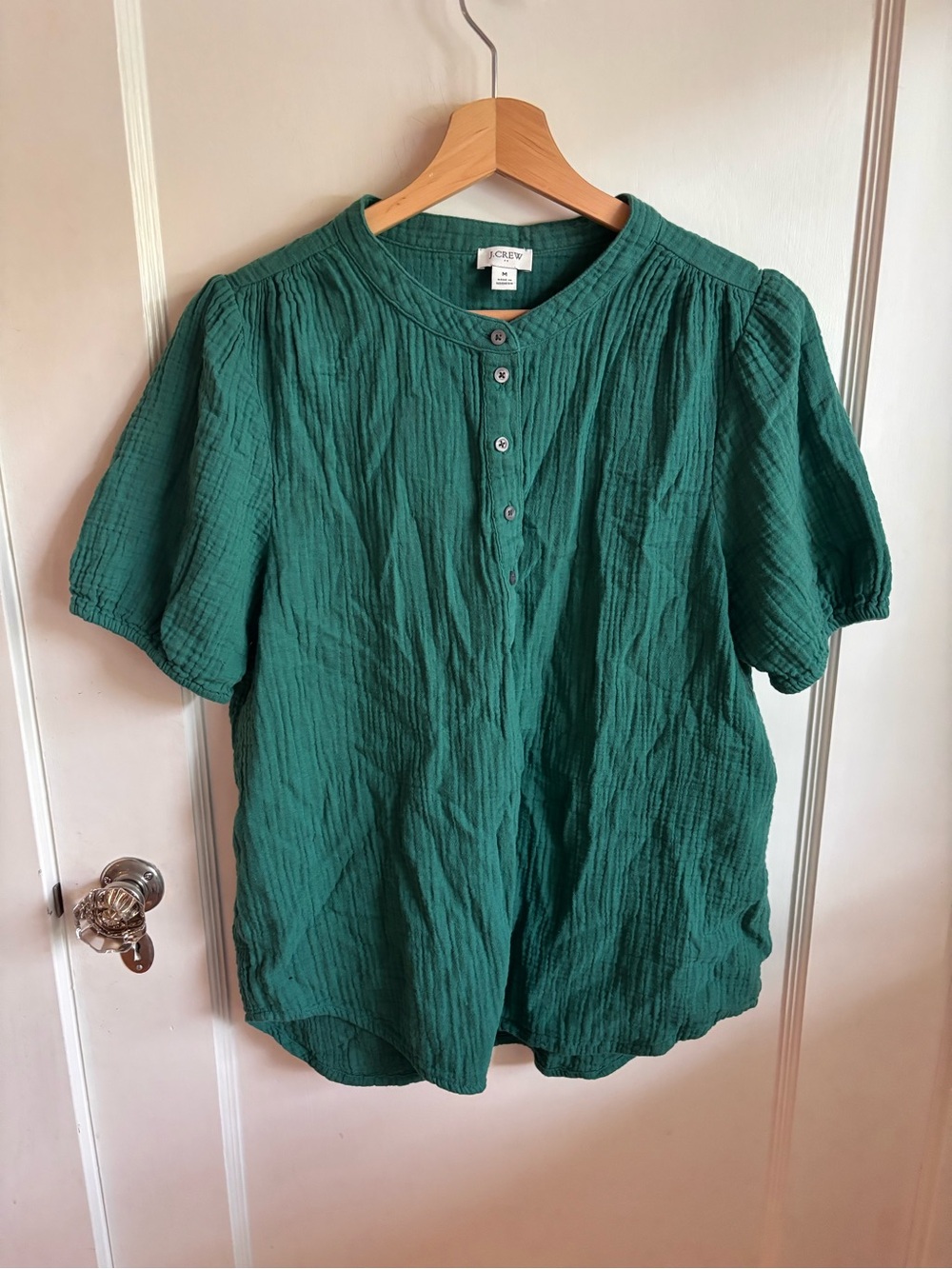 J. Crew Emerald Green Crinkle Cotton Top